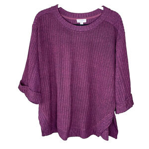 Umgee Shirt Womens Medium Plum Purple Granny Core Bohemian Short Sleeve Sweater